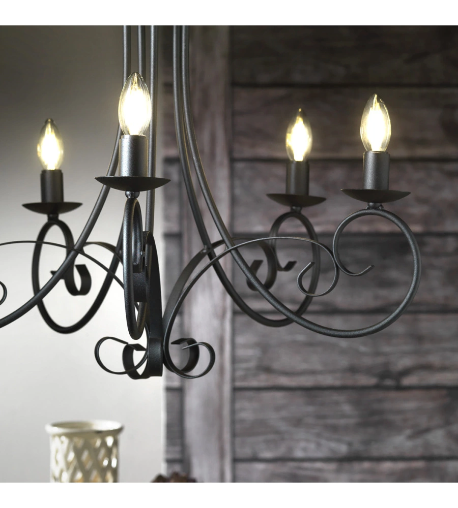 LAMPADARIO "POMPEI" 5 LUCI IN METALLO NERO, E14